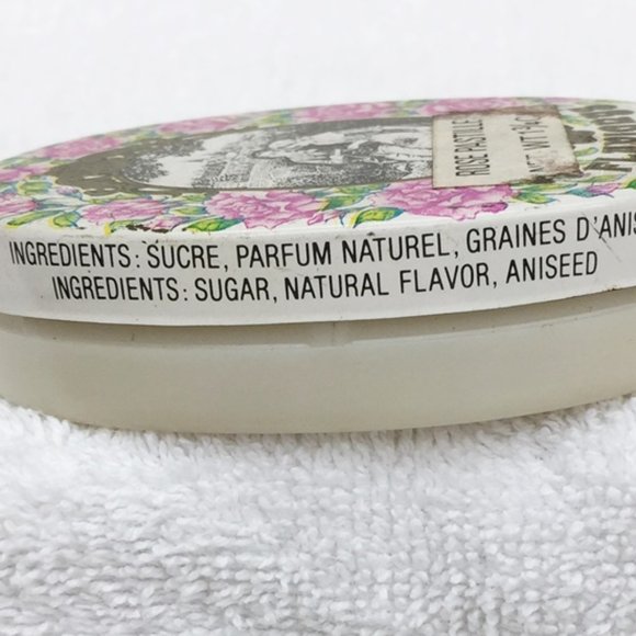 Vintage Empty Tin Rose Pastille Flavorys A La Rose Oval Box France 3.25 x 2.25 - Picture 3 of 9